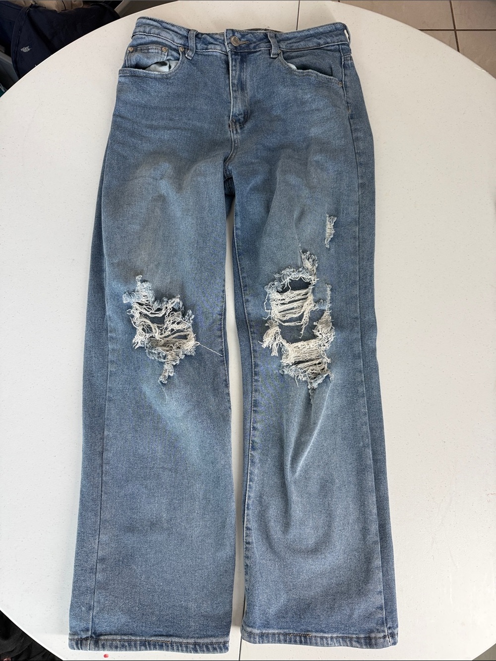 Women's Light Blue Distressed Wide-Leg Jeans #E22
